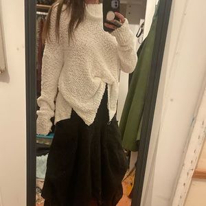 Boho free people style oversize cowl turtleneck sweater one size white